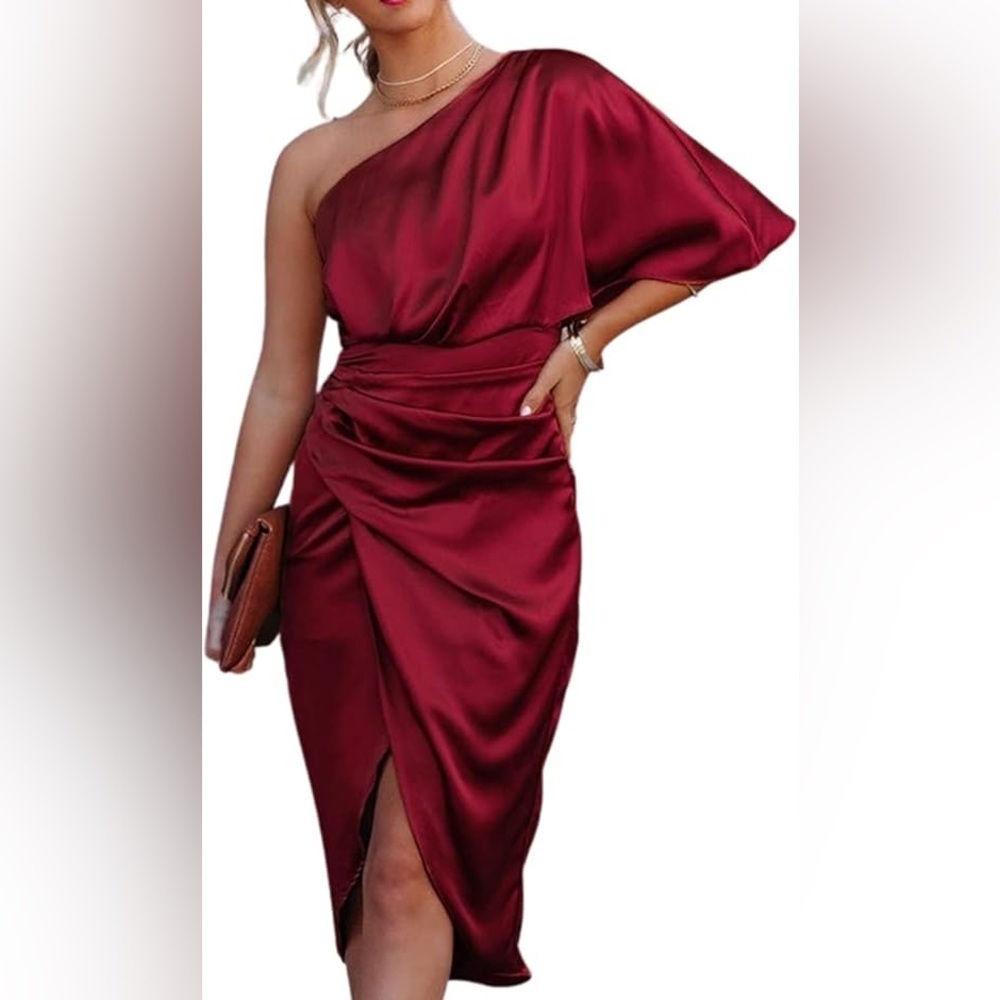 NEW DO+BE One Shoulder Burgundy Dress